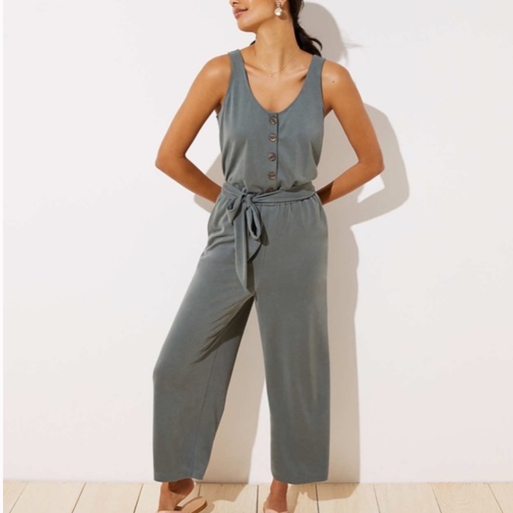 Loft Sage Green Tie Jumpsuit. SO soft!